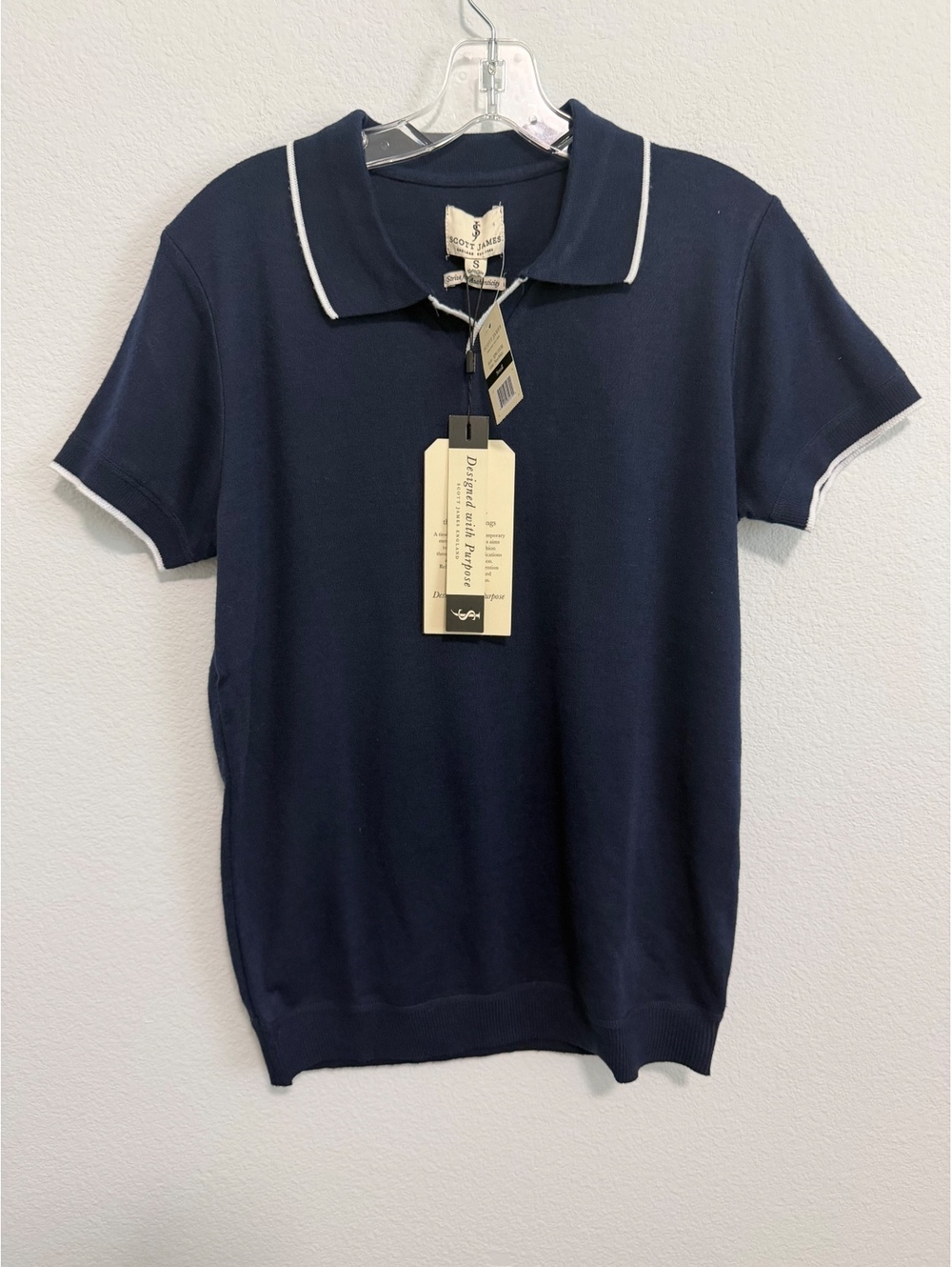 Scott James NWT Short Sleeve Collared Polo Shirt Navy Blue Knit Men's Size S